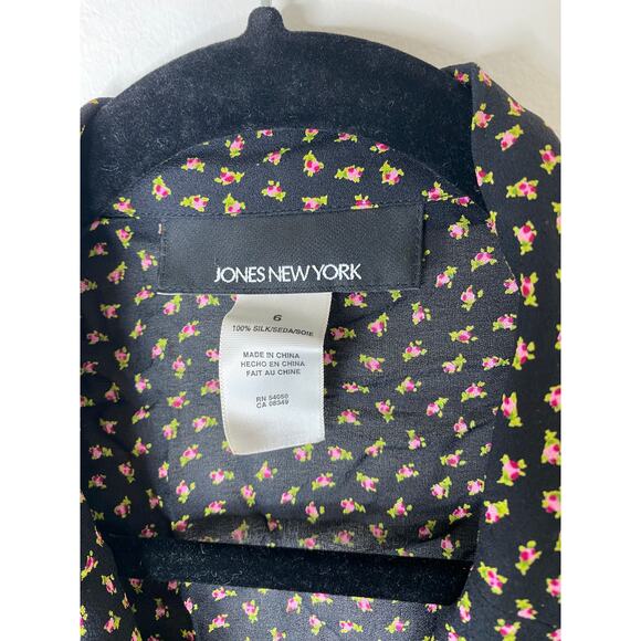 Vintage y2k Women's 100% Silk Black Pink Ditsy Floral Whimsigoth Blouse Top 6 - Picture 4 of 9